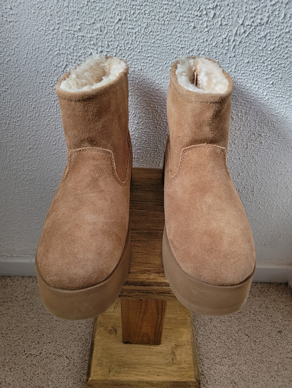Time and Tru Genuine Suede Leather Platform Boots Tan Women's Size 9 Medium